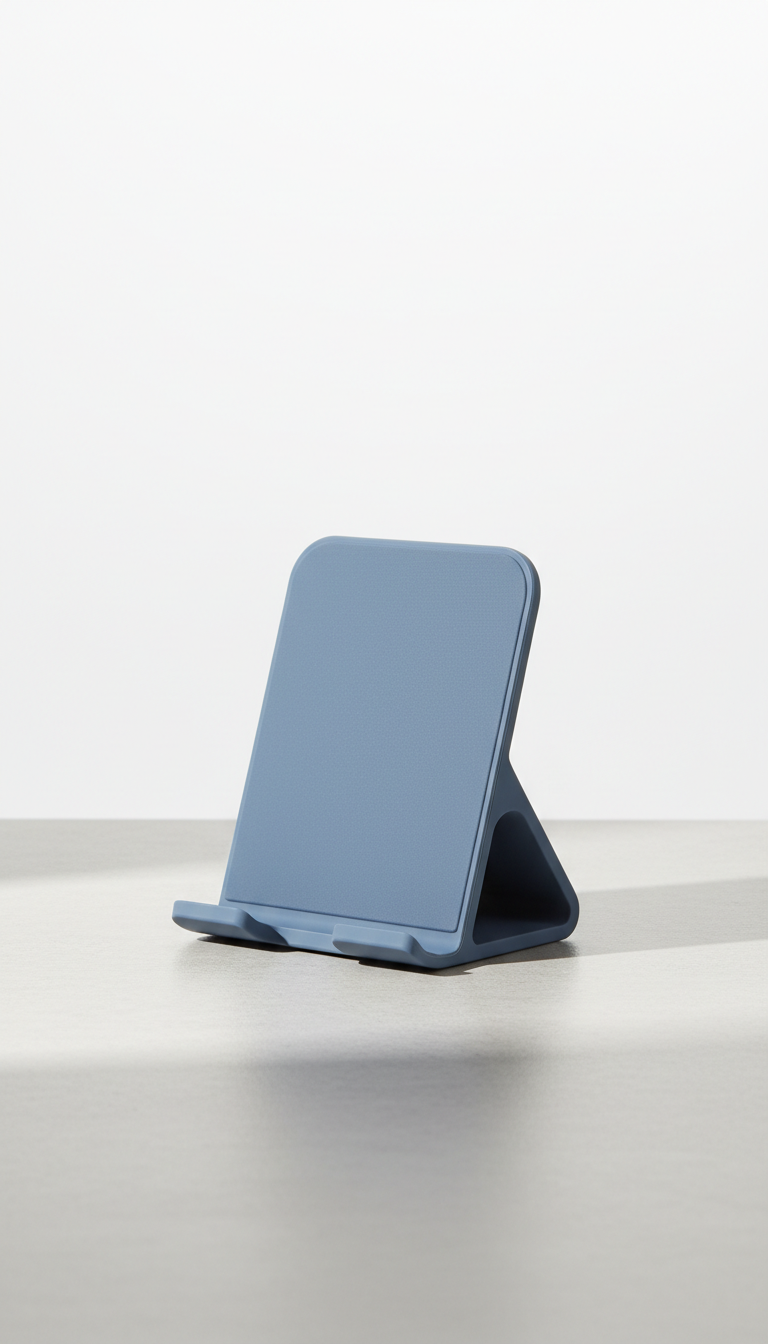 Matte polymer tablet stand in stone blue, Three-quarter angle as default—showing both face and side profile of each...