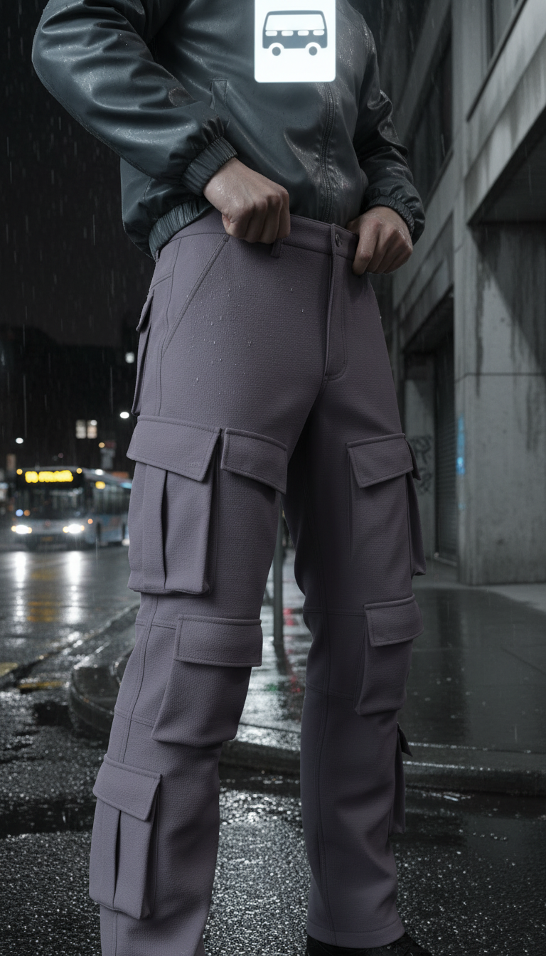 Shadow Lavender Structured Cargo Pants in use